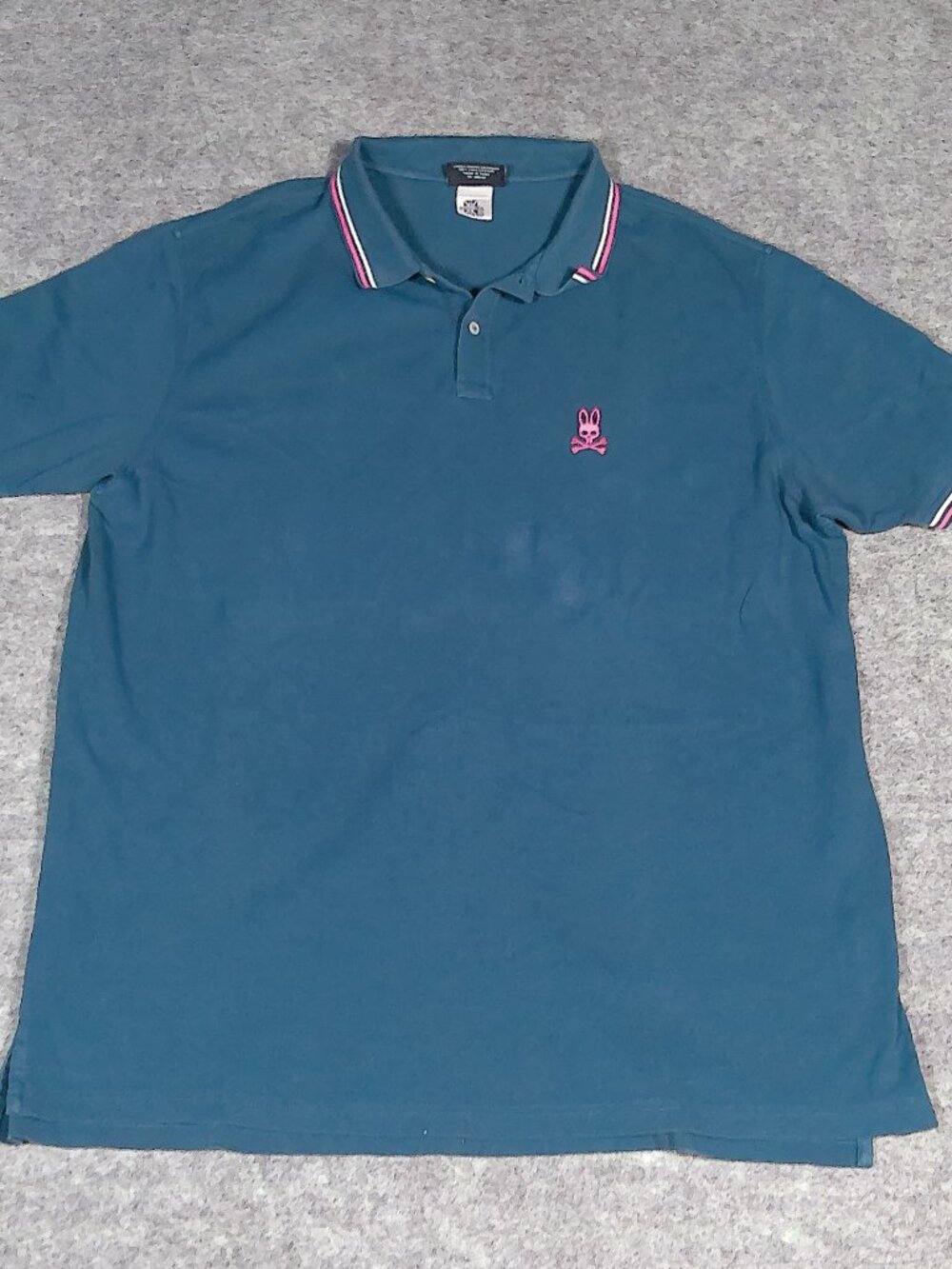 Psycho Bunny 3XLT Blue Pink Logo Pima Cotton Polo Shirt Big and Tall